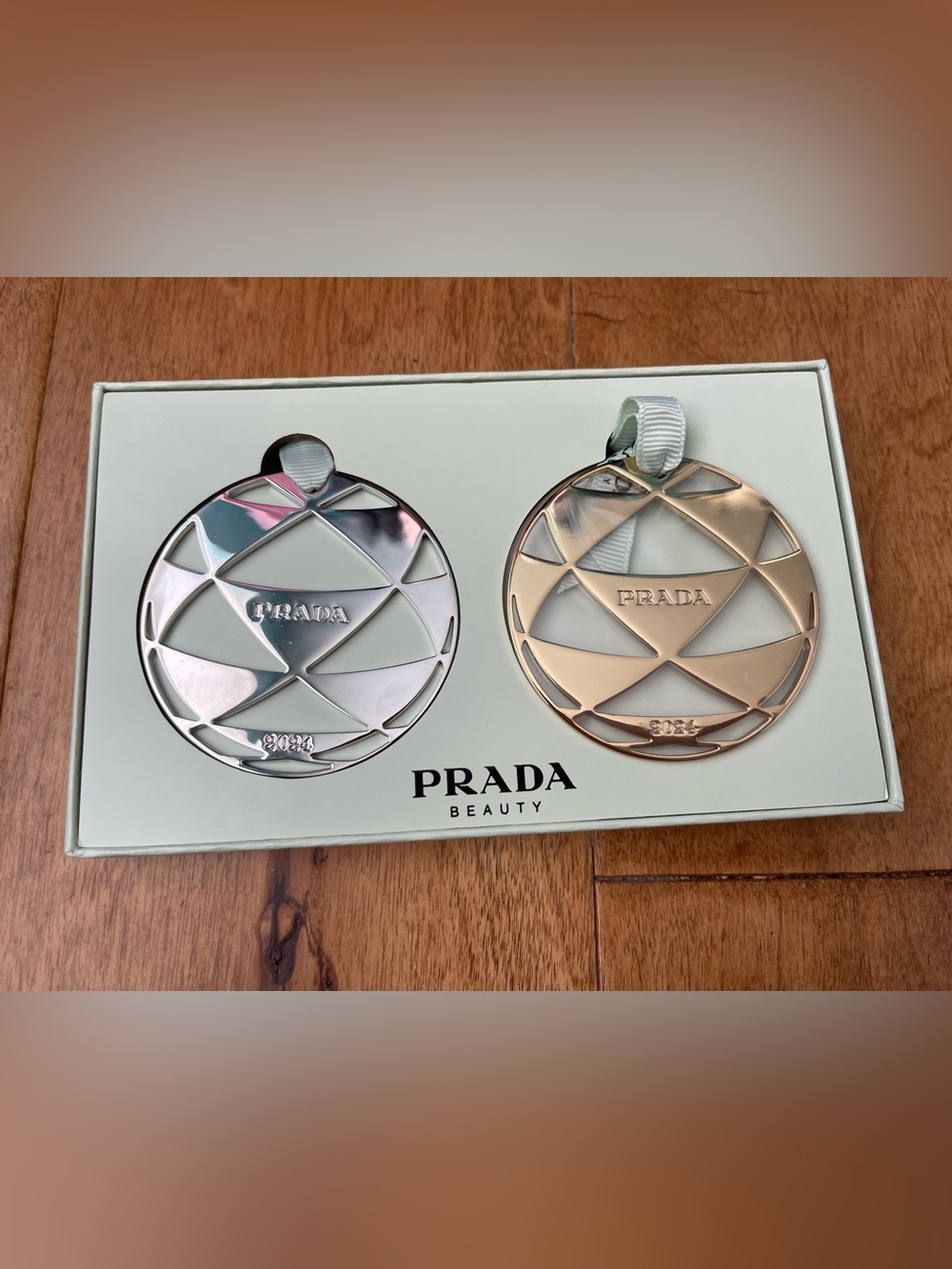 Prada Beauty Metal Ornament Pair — Silver & Rose Gold Tones